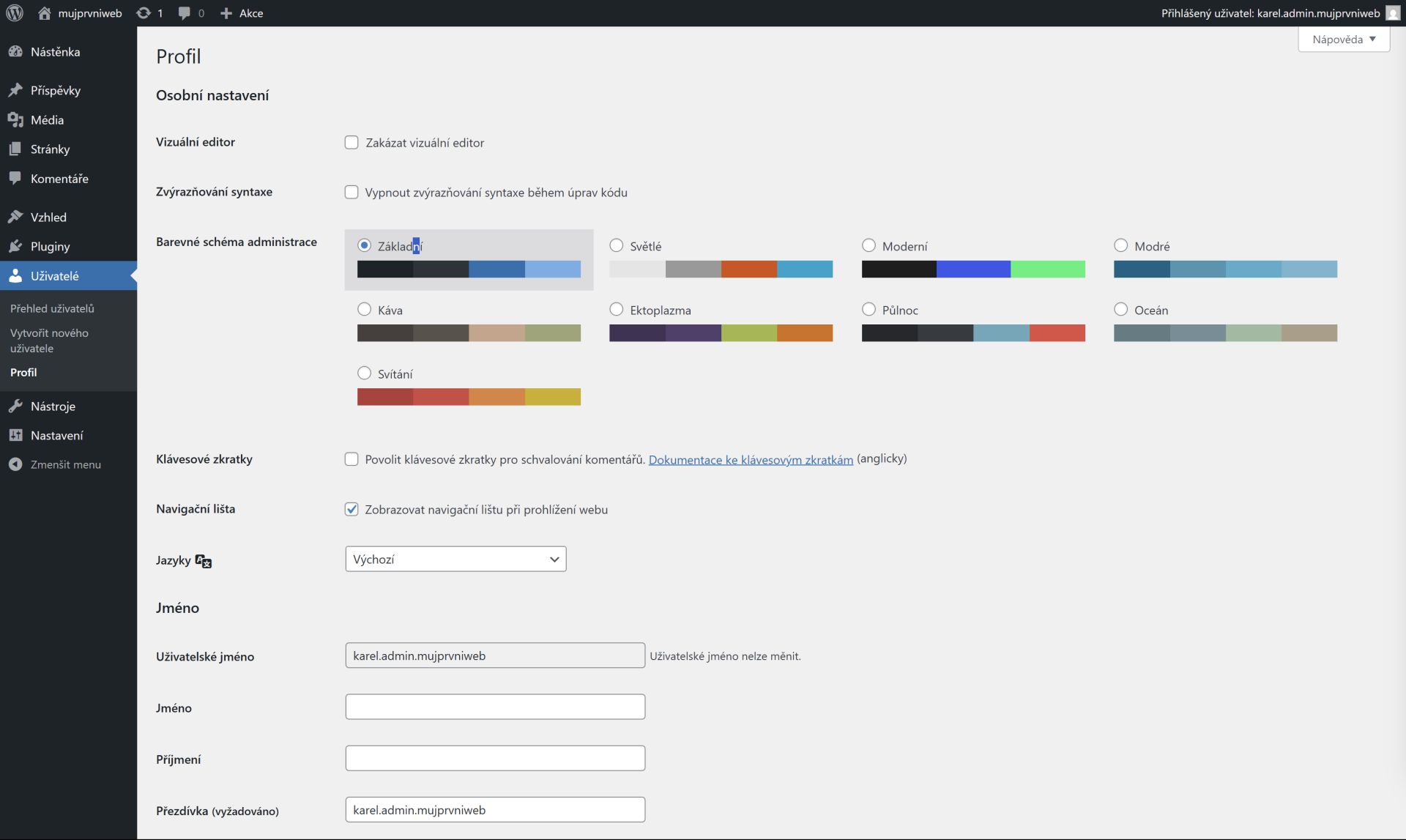 Úprava užívateľského profilu - WordPress - Základy - WordPress - Základy