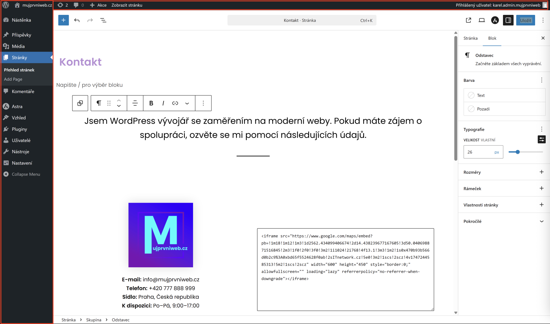 Vypnutý režim celej obrazovky. - WordPress - Základy - WordPress - Základy