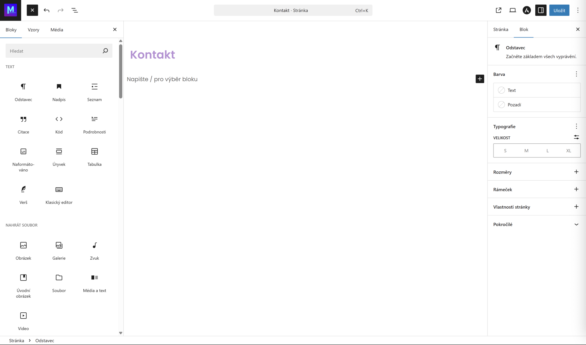Rozšírená ponuka prvkov. - WordPress - Základy - WordPress - Základy