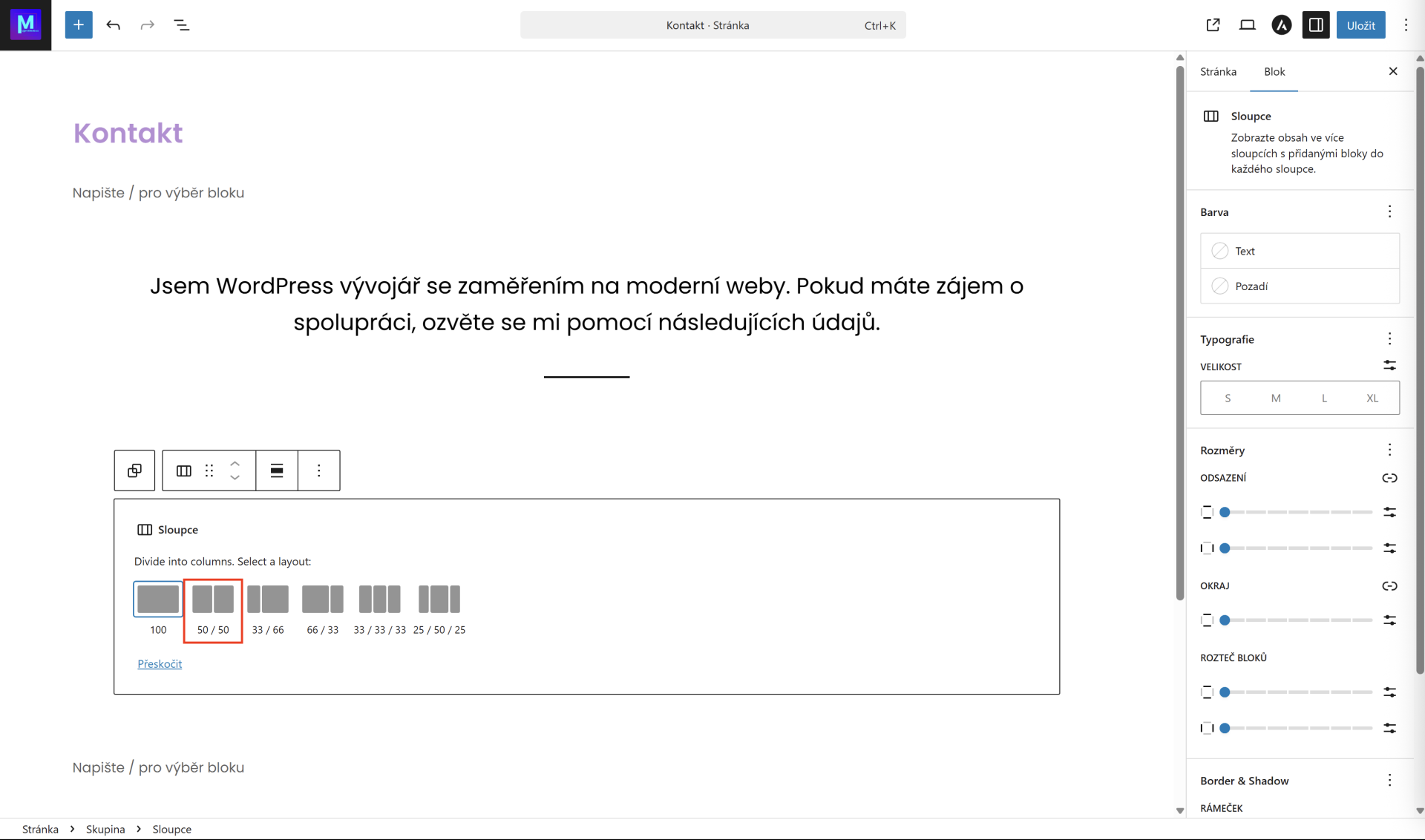 Možnosti rozloženia stĺpcov. - WordPress - Základy - WordPress - Základy