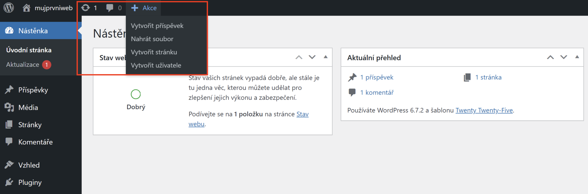 Tlačidlá na rýchle úpravy webu - WordPress - Základy - WordPress - Základy