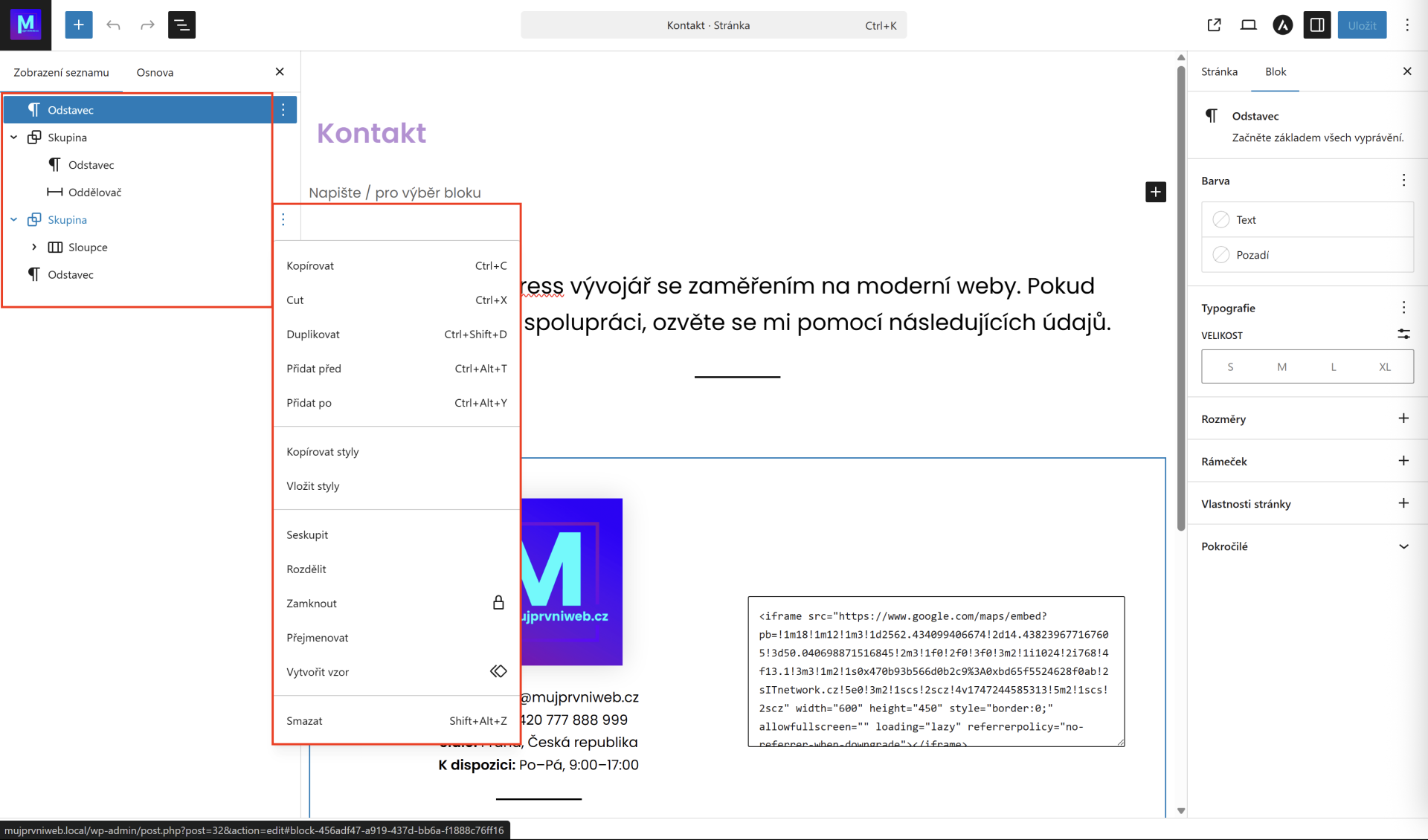 Zoznam prvkov na stránke. - WordPress - Základy - WordPress - Základy