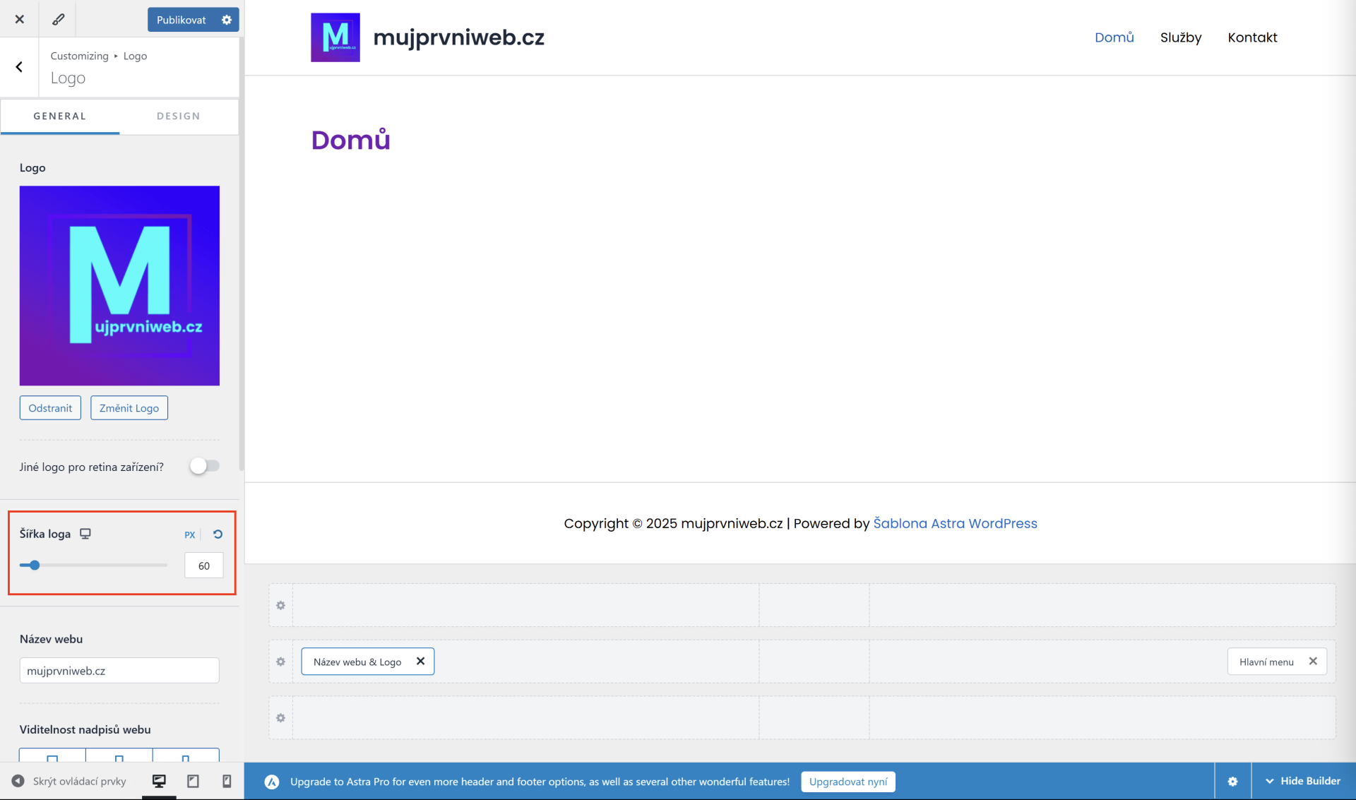 Nastavenie šírky loga. - WordPress - Základy - WordPress - Základy
