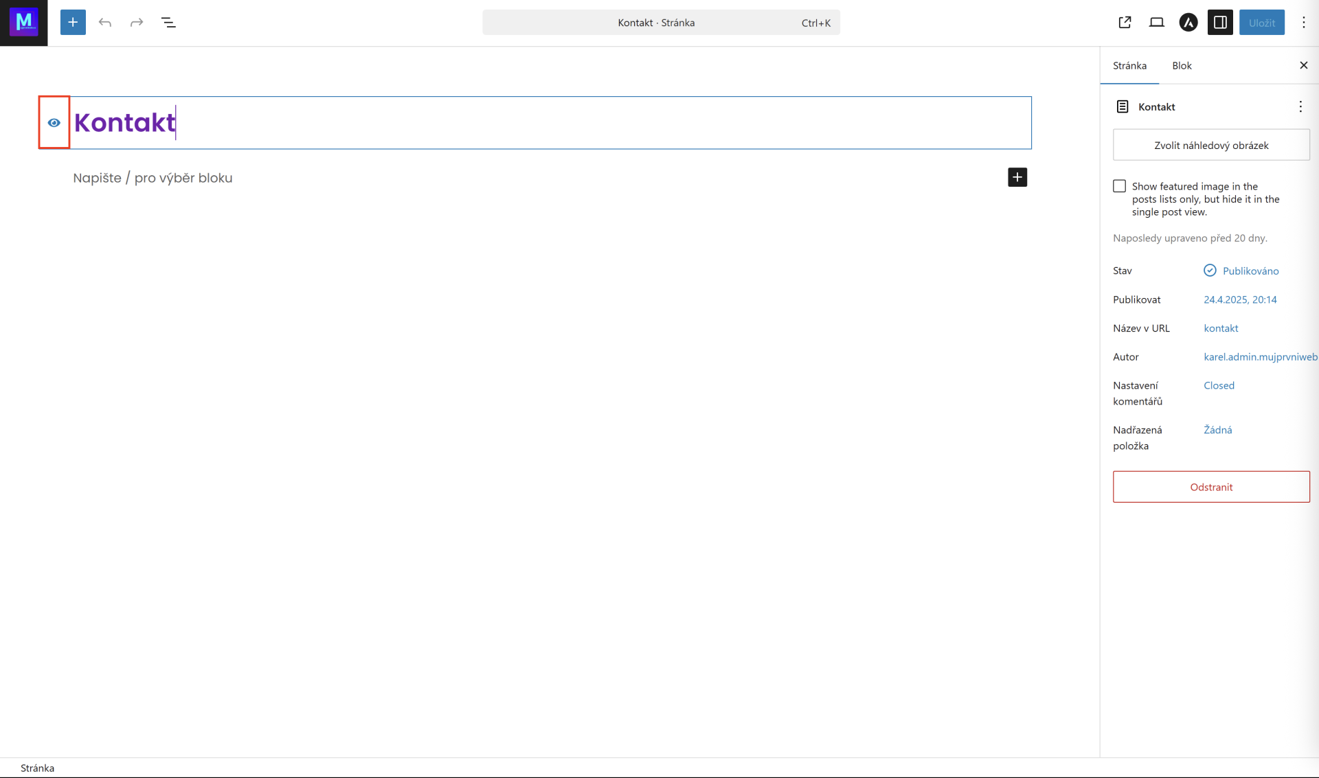 Skrytie názvu stránky. - WordPress - Základy - WordPress - Základy