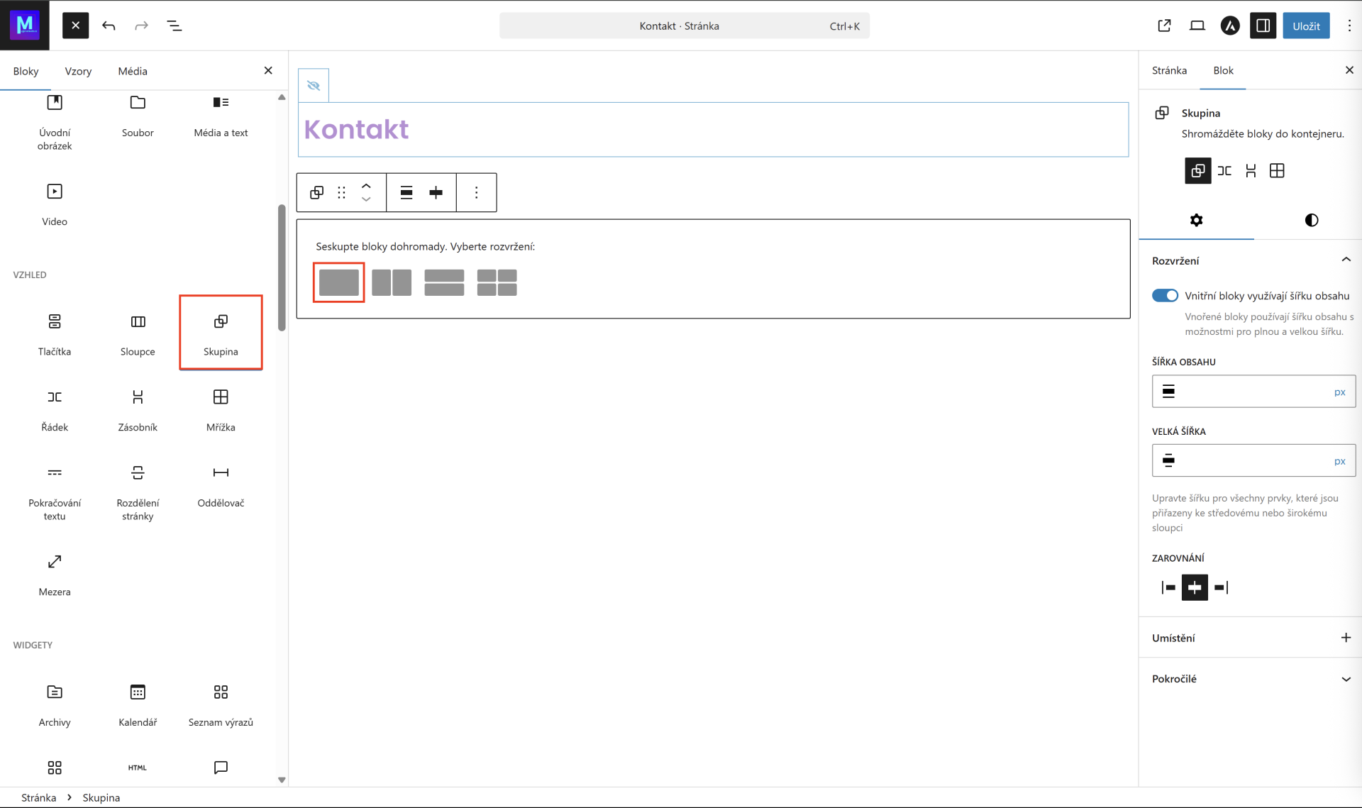 Zhromaždenie bloku do kontajnera. - WordPress - Základy - WordPress - Základy