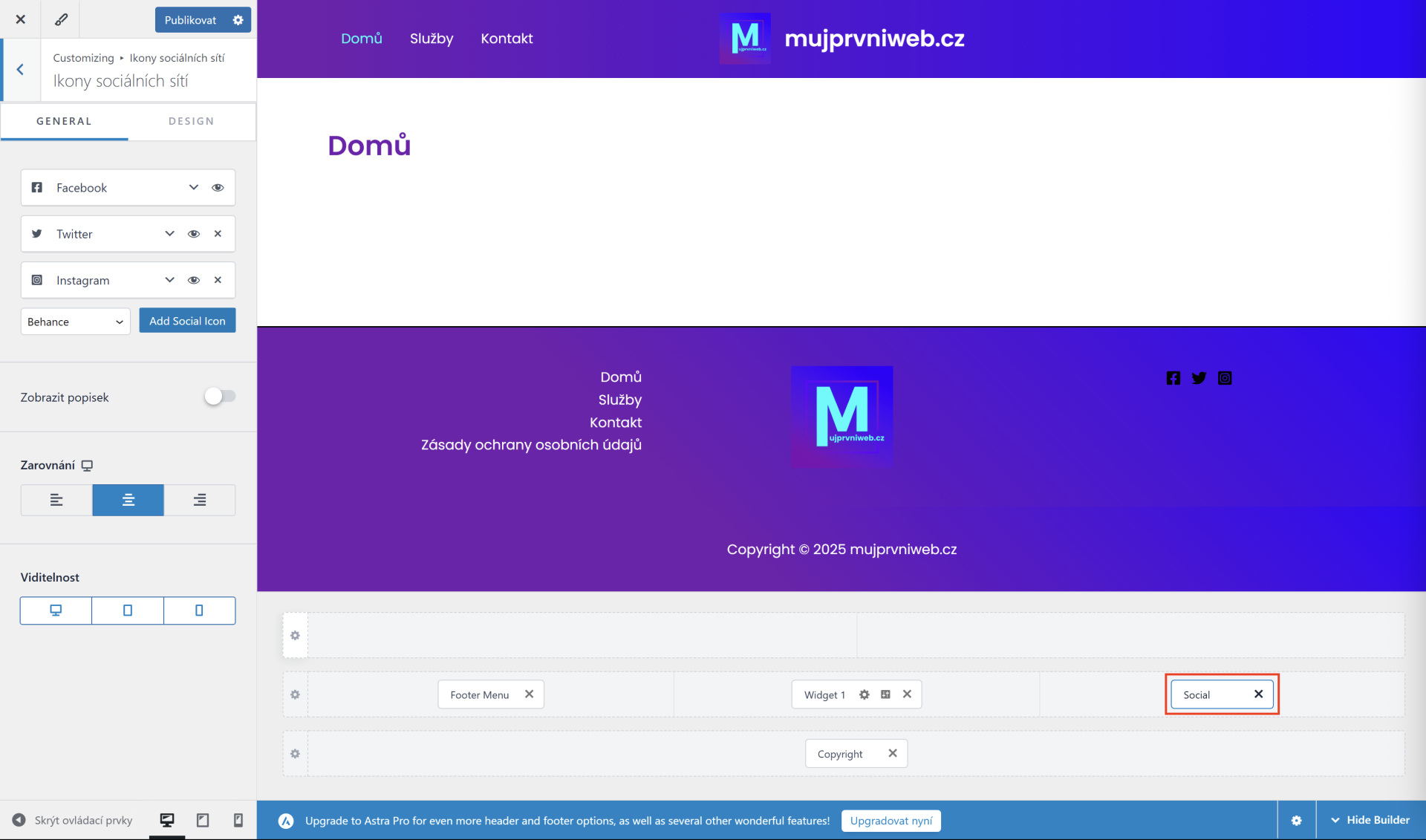 Úprava ikoniek sociálnych sietí. - WordPress - Základy - WordPress - Základy