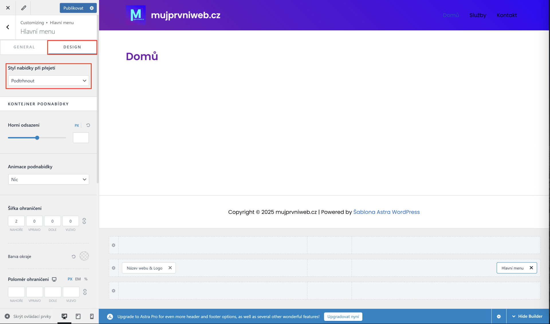 Nastavenie štýlu ponuky pri prejdení položky myšou. - WordPress - Základy - WordPress - Základy
