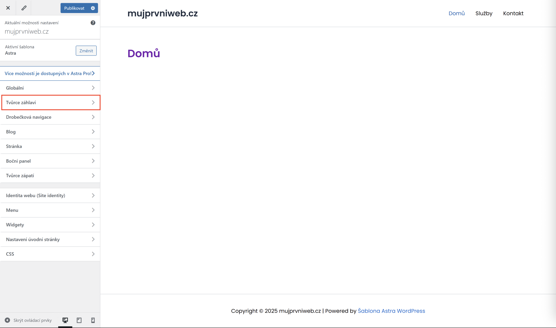 Tvorca hlavičky. - WordPress - Základy - WordPress - Základy