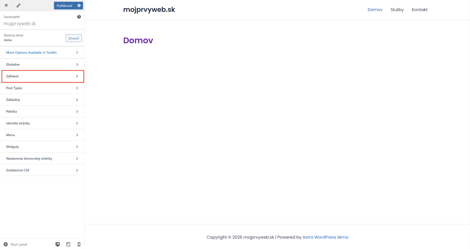 Záhlavie - WordPress - Základy