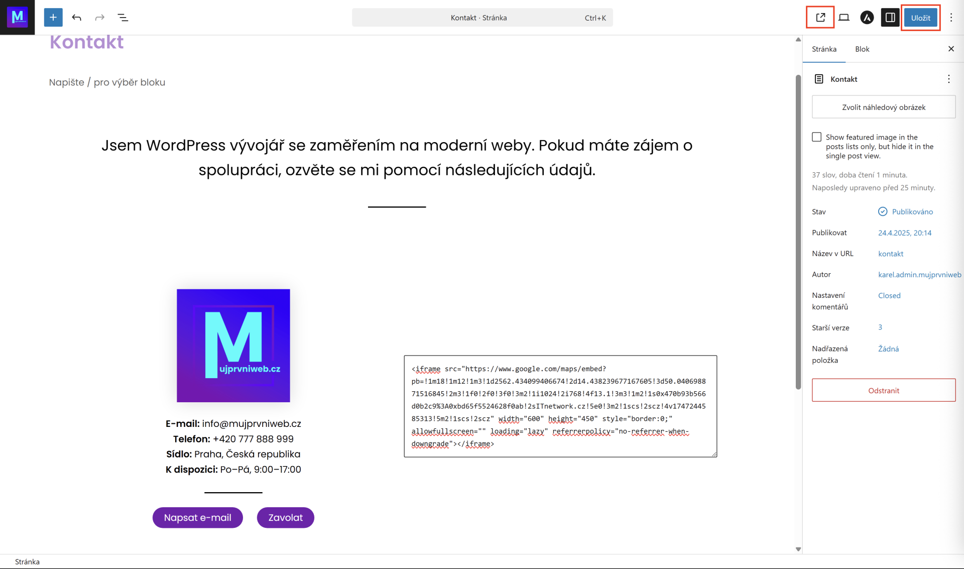 Uloženie stránky. - WordPress - Základy - WordPress - Základy