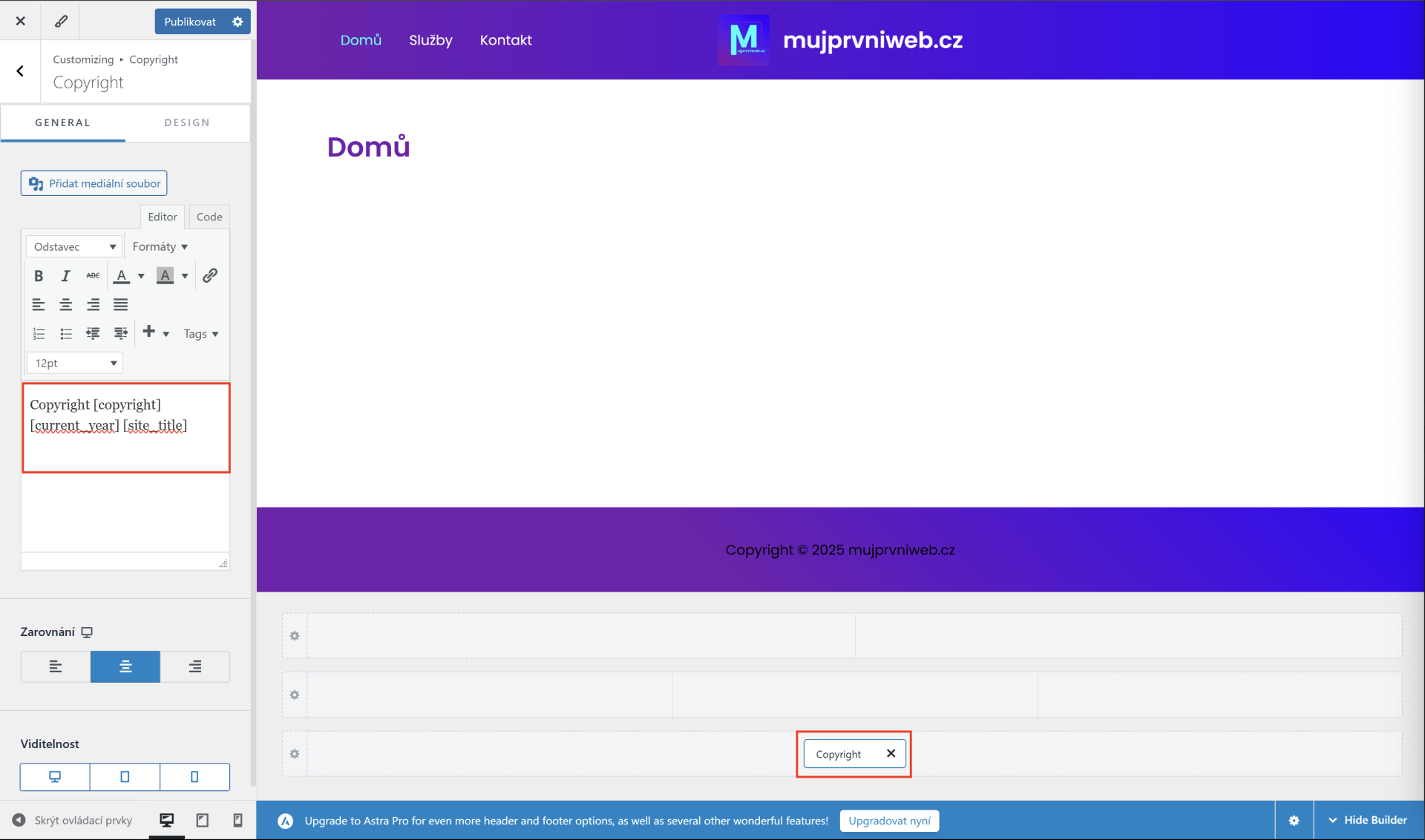 Zmena textu copyrightu. - WordPress - Základy - WordPress - Základy