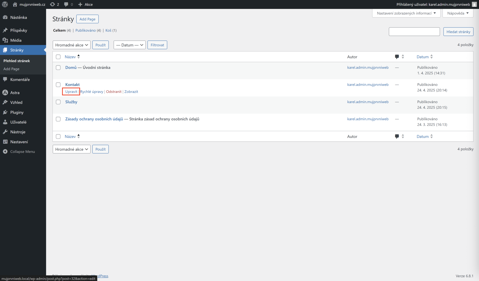 Úprava kontaktnej stránky. - WordPress - Základy - WordPress - Základy