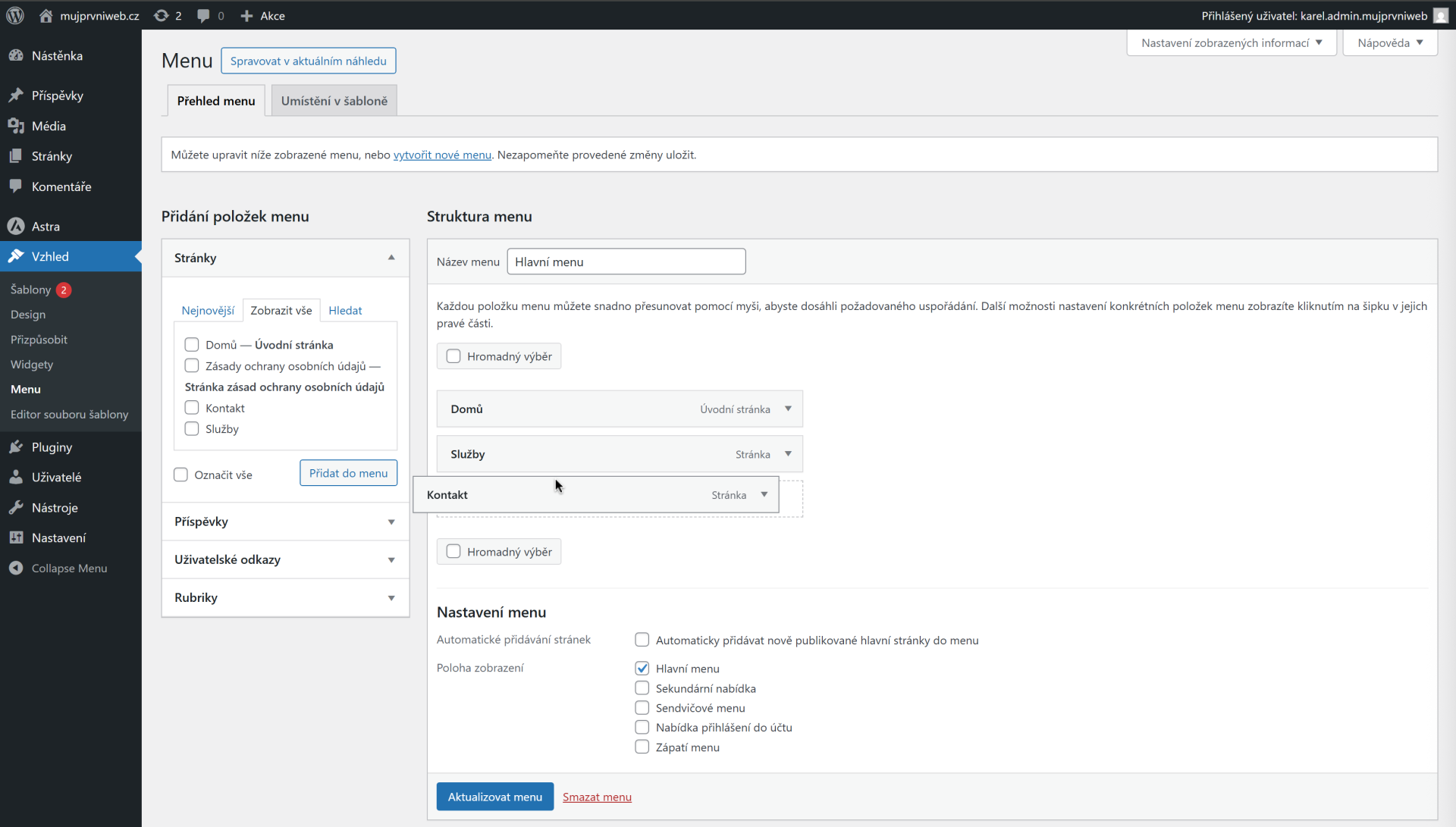 Usporiadanie položiek menu. - WordPress - Základy - WordPress - Základy