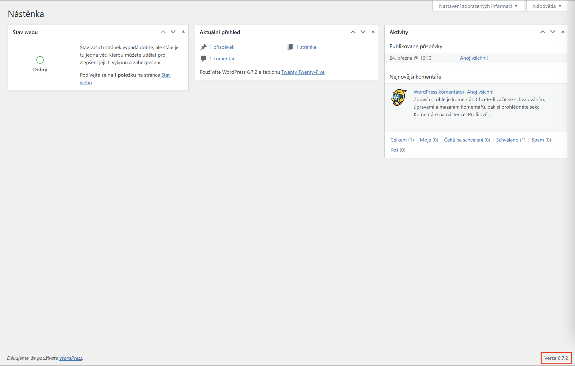 Usporiadanie widgetov na nástenke - WordPress - Základy - WordPress - Základy