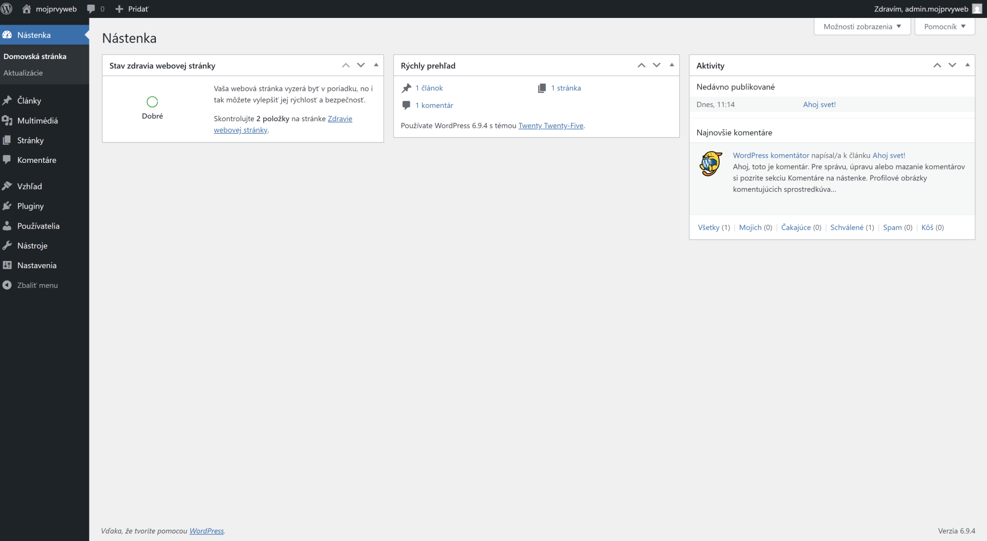 Usporiadanie widgetov na nástenke - WordPress - Základy