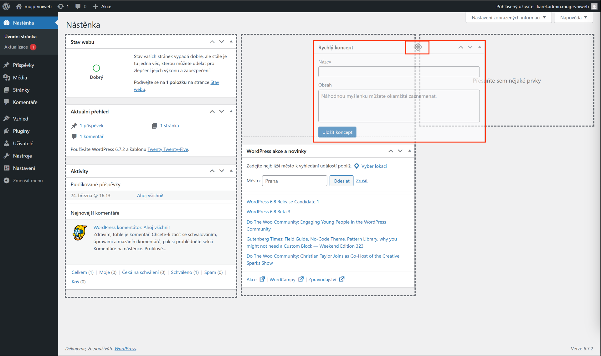 Presúvanie widgetov na nástenke - WordPress - Základy - WordPress - Základy