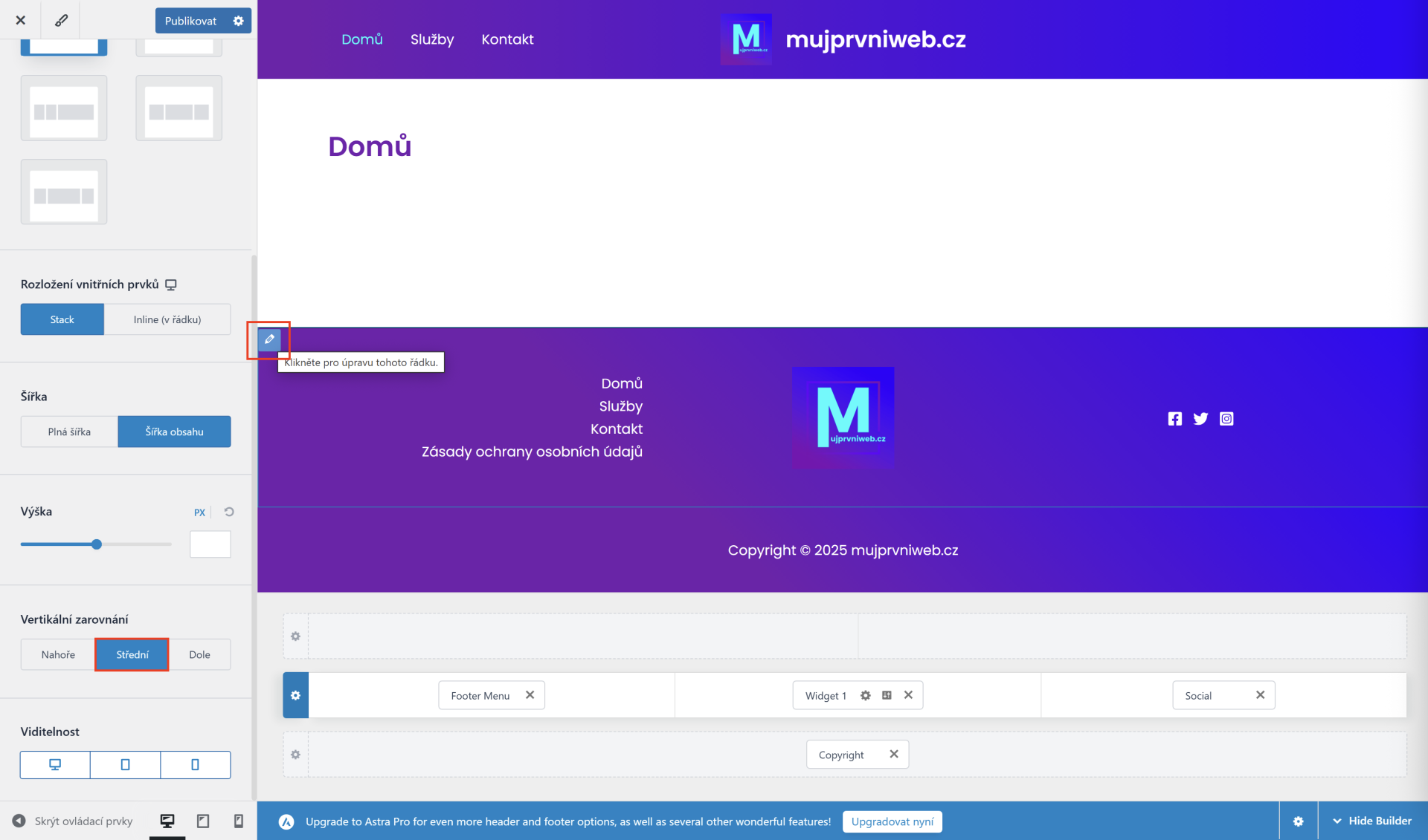Vertikálne zarovnanie ikoniek sociálnych sietí. - WordPress - Základy - WordPress - Základy