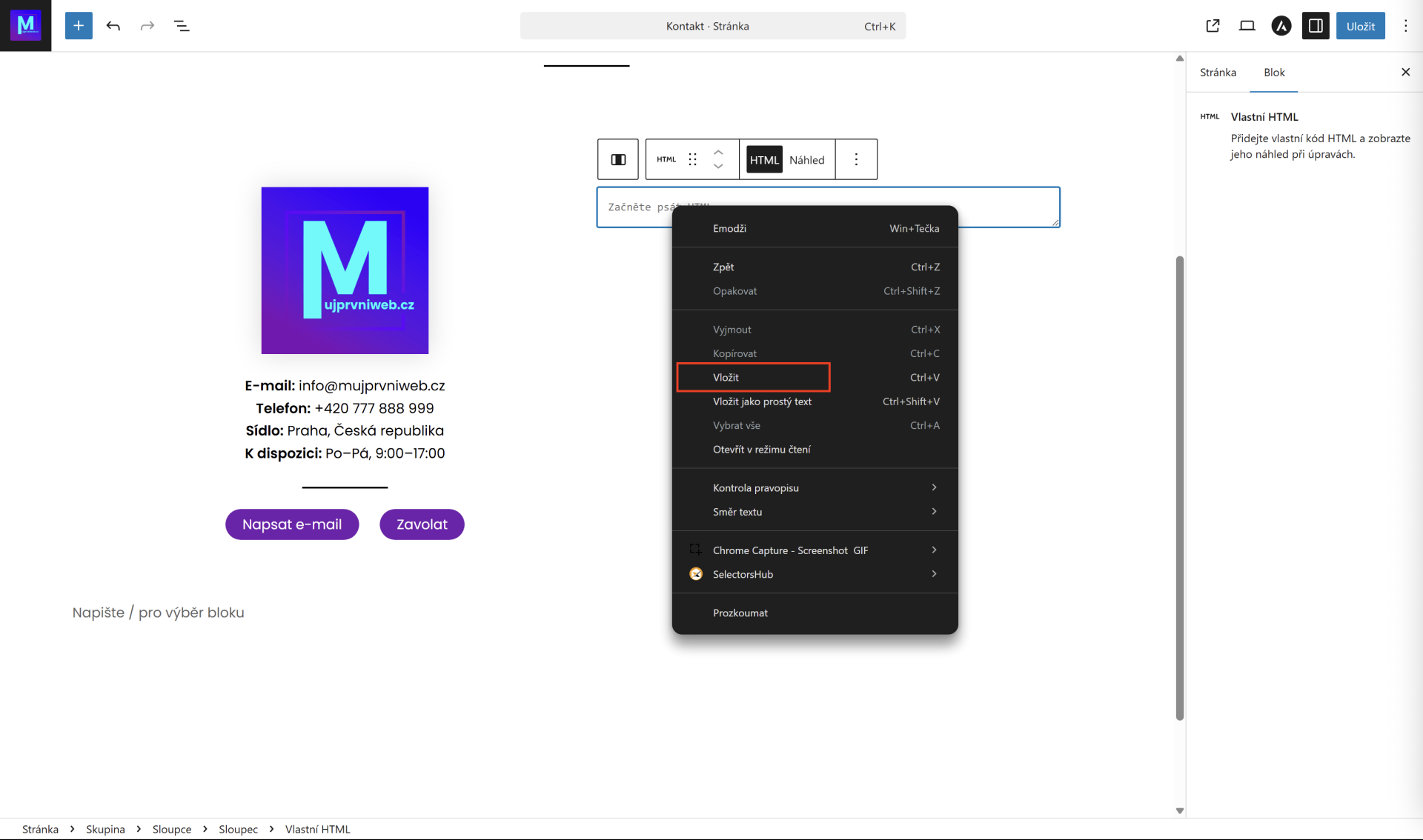 Vloženie iframu do stránky. - WordPress - Základy - WordPress - Základy