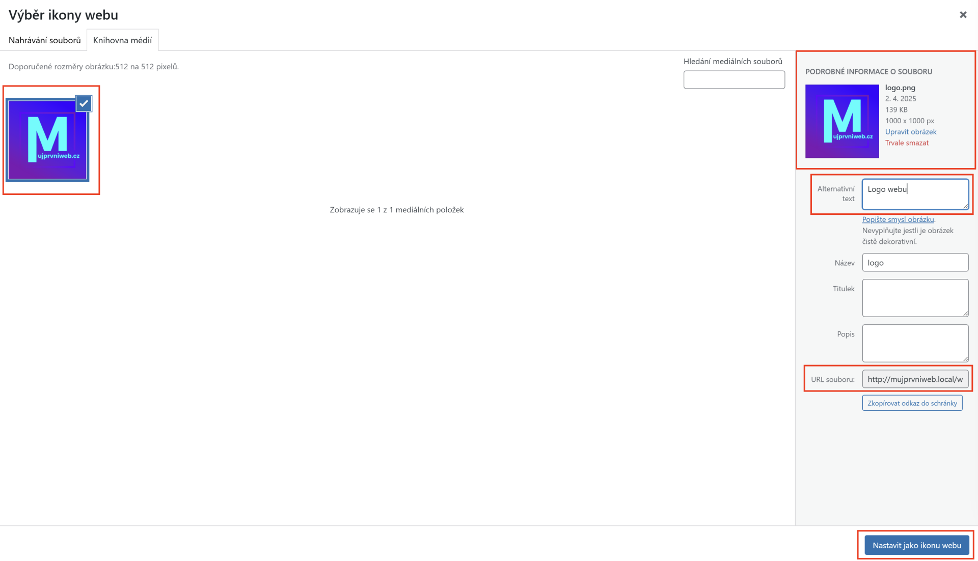 Vloženie loga do knižnice médií - WordPress - Základy - WordPress - Základy