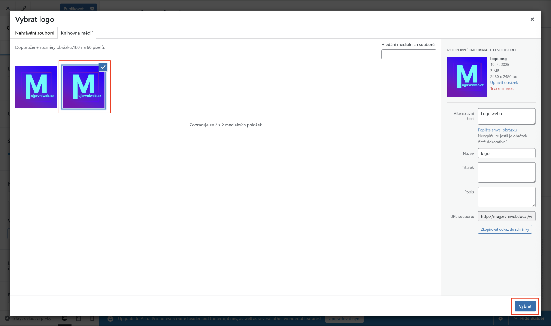 Vloženie loga do hlavičky stránky. - WordPress - Základy - WordPress - Základy
