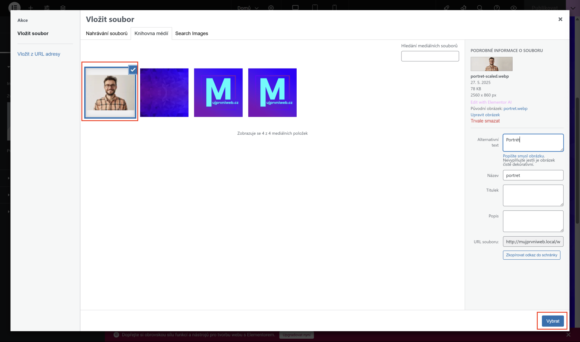Vloženie obrázku do medailónu. - WordPress - Základy - WordPress - Základy