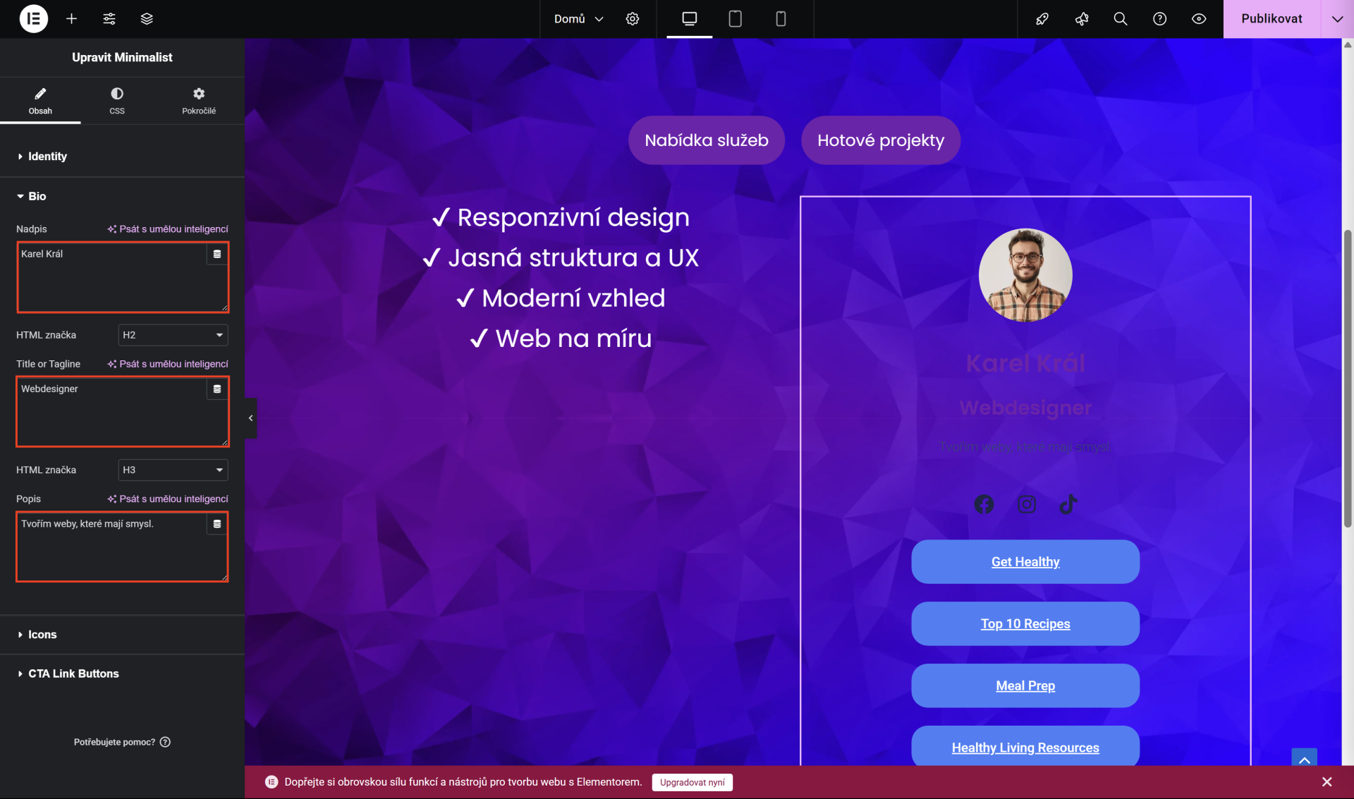 Vyplnené základné údaje. - WordPress - Základy - WordPress - Základy