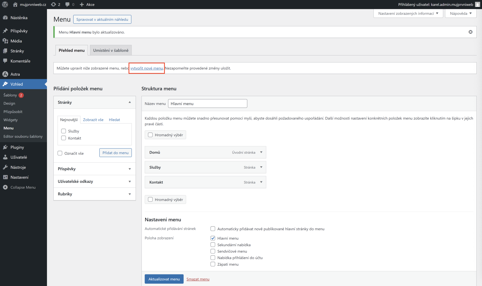 Vytvorenie menu v pätičke. - WordPress - Základy - WordPress - Základy