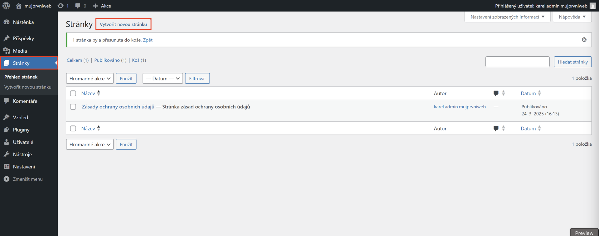 Vytvorenie novej stránky - WordPress - Základy - WordPress - Základy