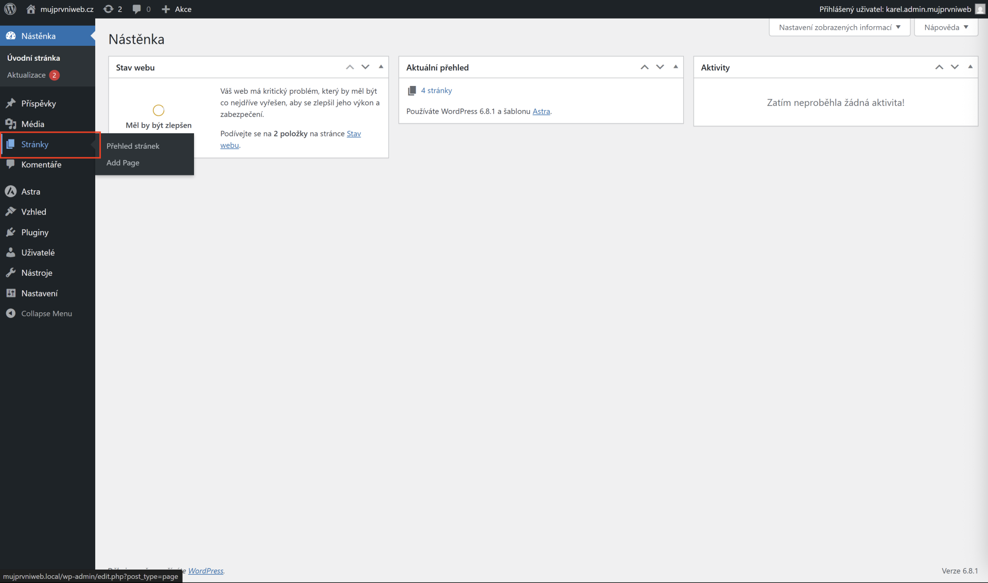 Prehľad stránok vo WordPress. - WordPress - Základy - WordPress - Základy