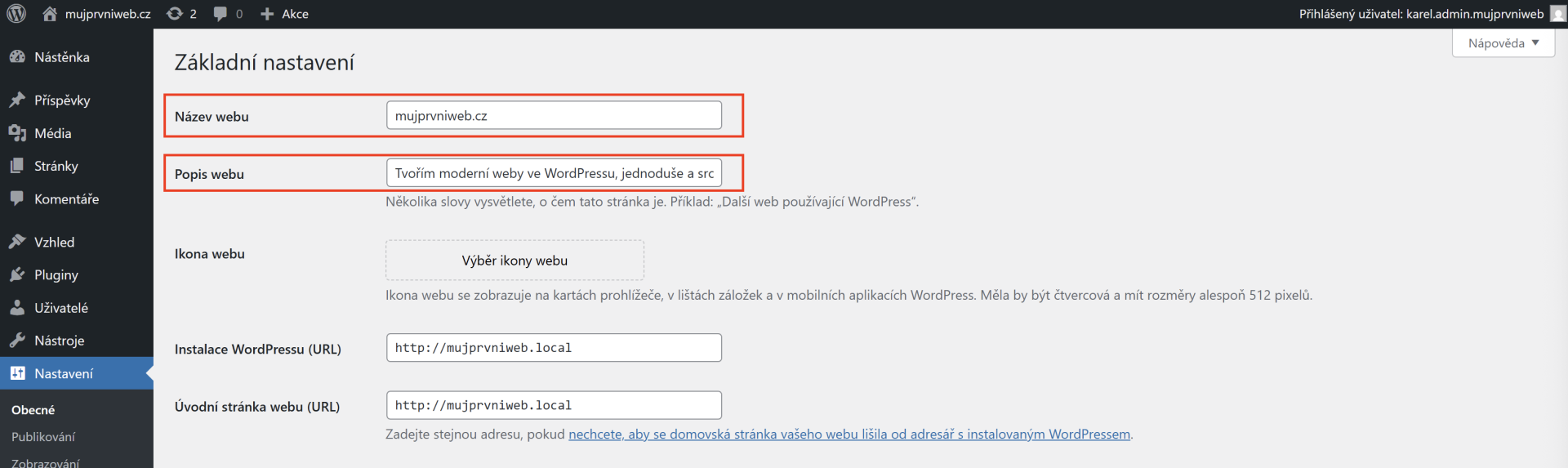 Základné nastavenia webu. - WordPress - Základy - WordPress - Základy