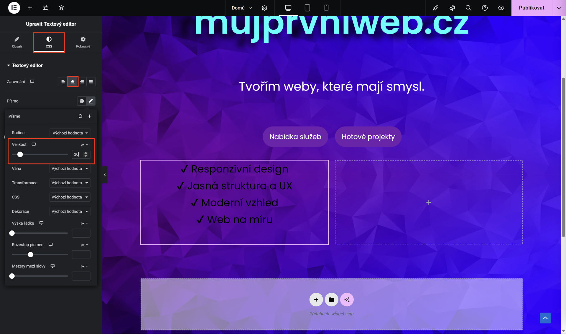 Zarovnanie textu a zmena veľkosti písma. - WordPress - Základy - WordPress - Základy