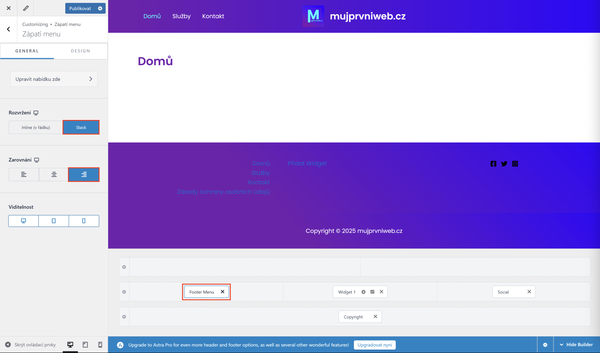 Zarovnanie položiek menu. - WordPress - Základy - WordPress - Základy