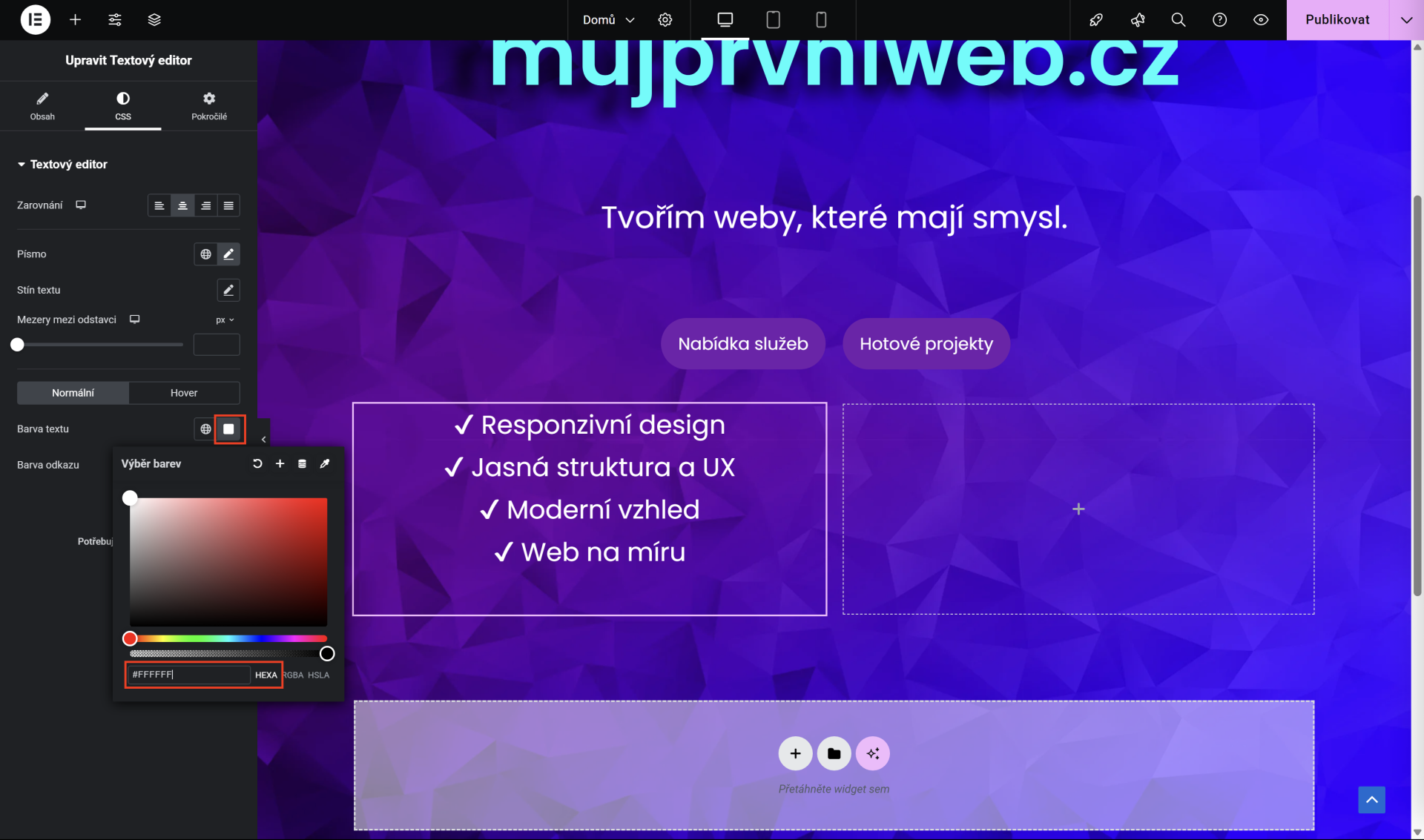 Nastavenie farby písma. - WordPress - Základy - WordPress - Základy