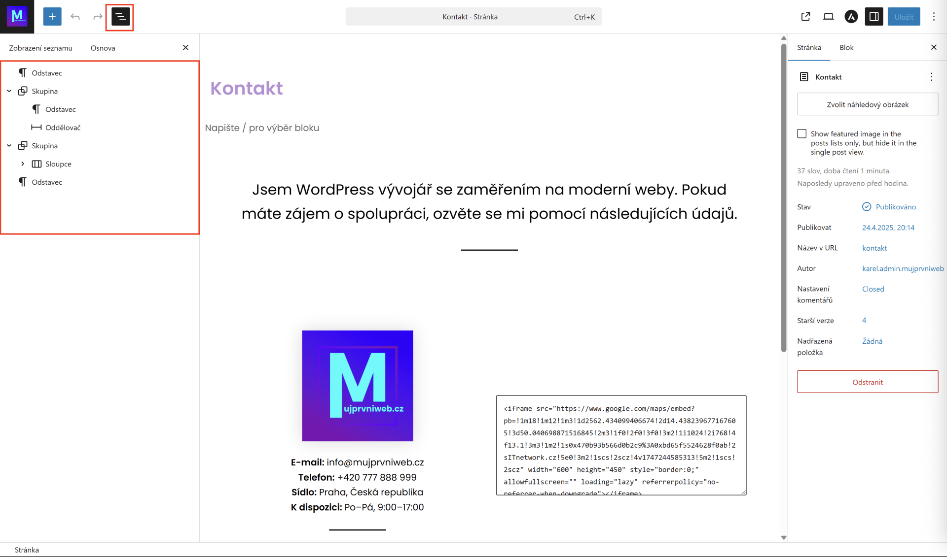 Zobrazenie zoznamu a osnova stránky. - WordPress - Základy - WordPress - Základy