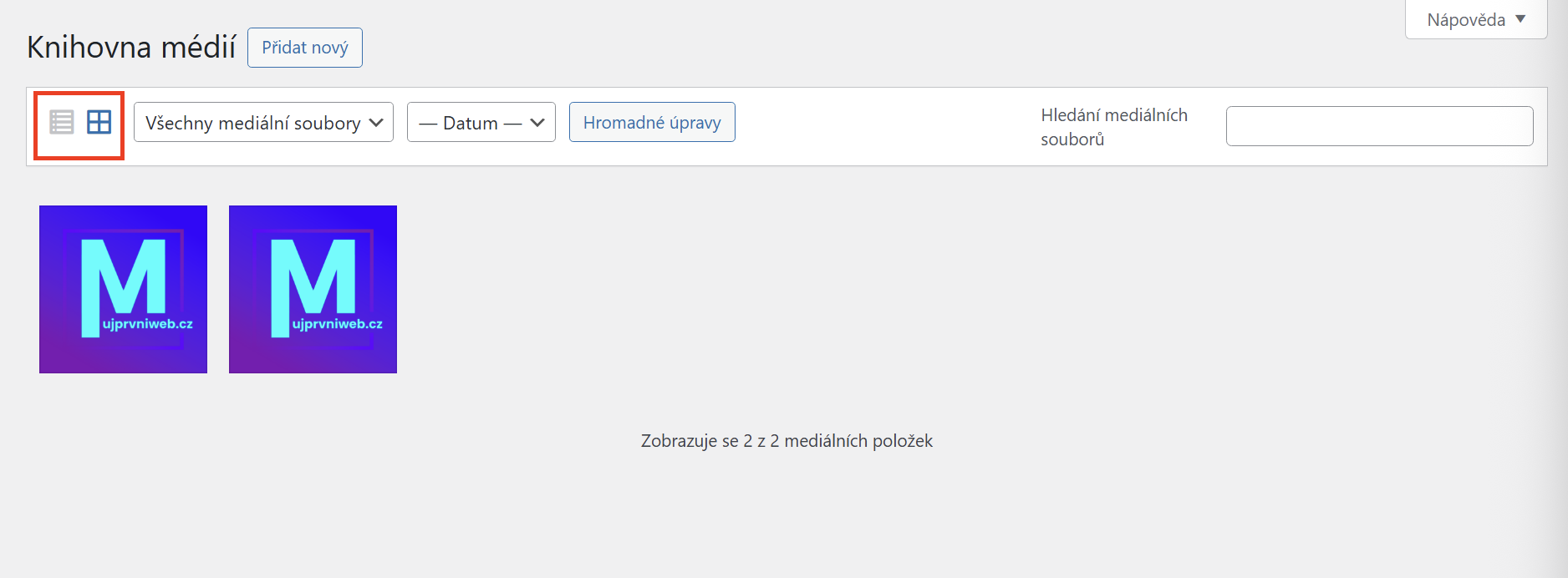 Prepnutie zobrazovania súboru v mriežke/zozname. - WordPress - Základy - WordPress - Základy