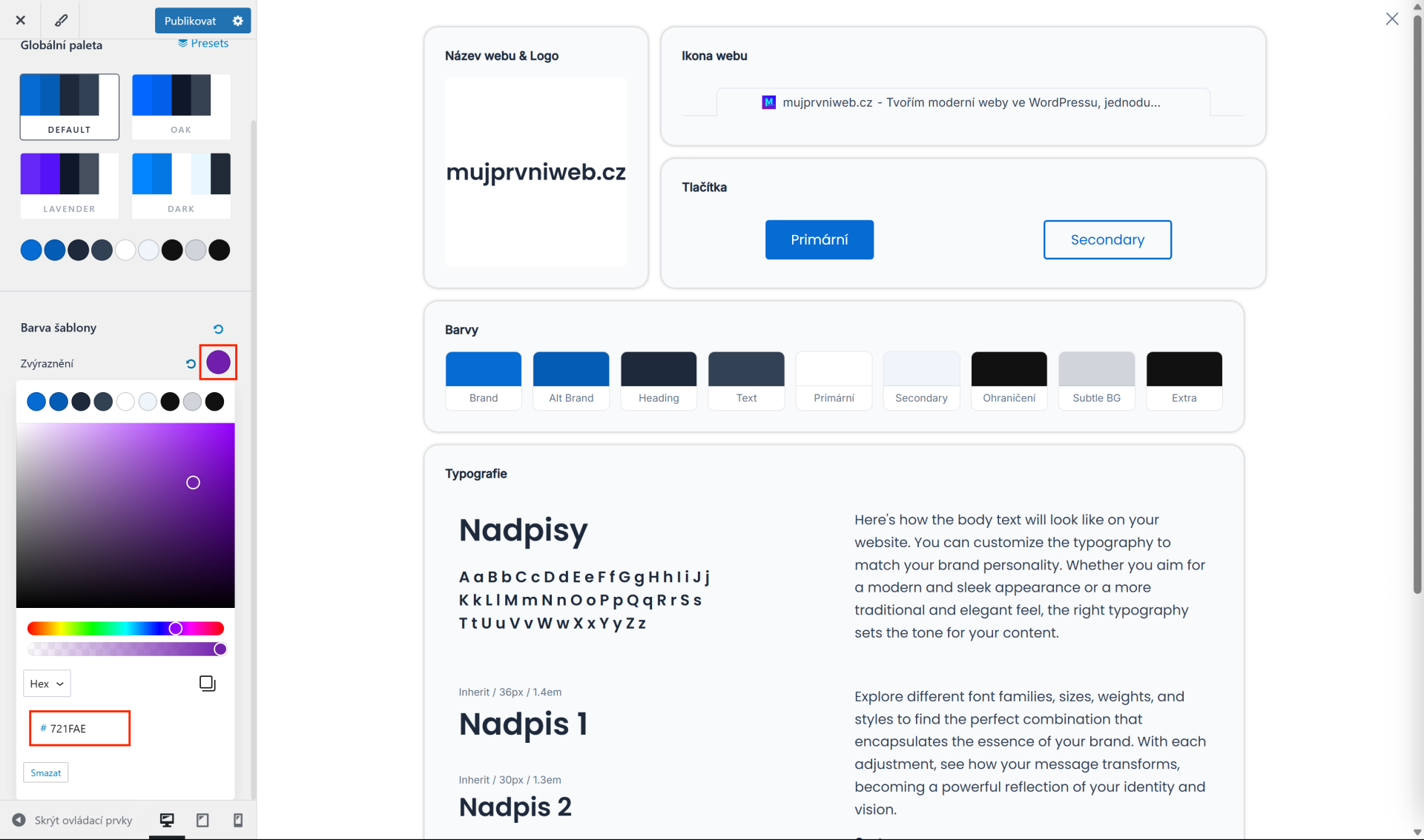 Nastavenie farby zvýraznenia. - WordPress - Základy - WordPress - Základy