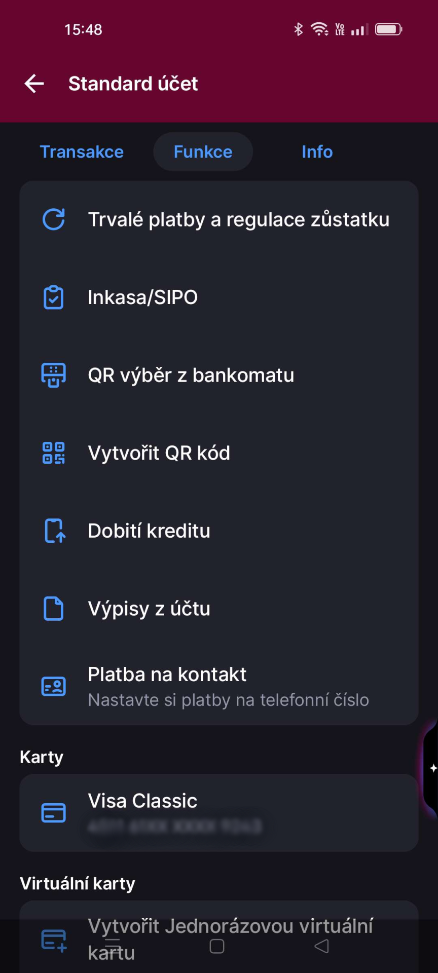 Prehľad dostupných funkcií účtu v mobilnej aplikácii George - Internetové bankovníctvo - Internetové bankovníctvo