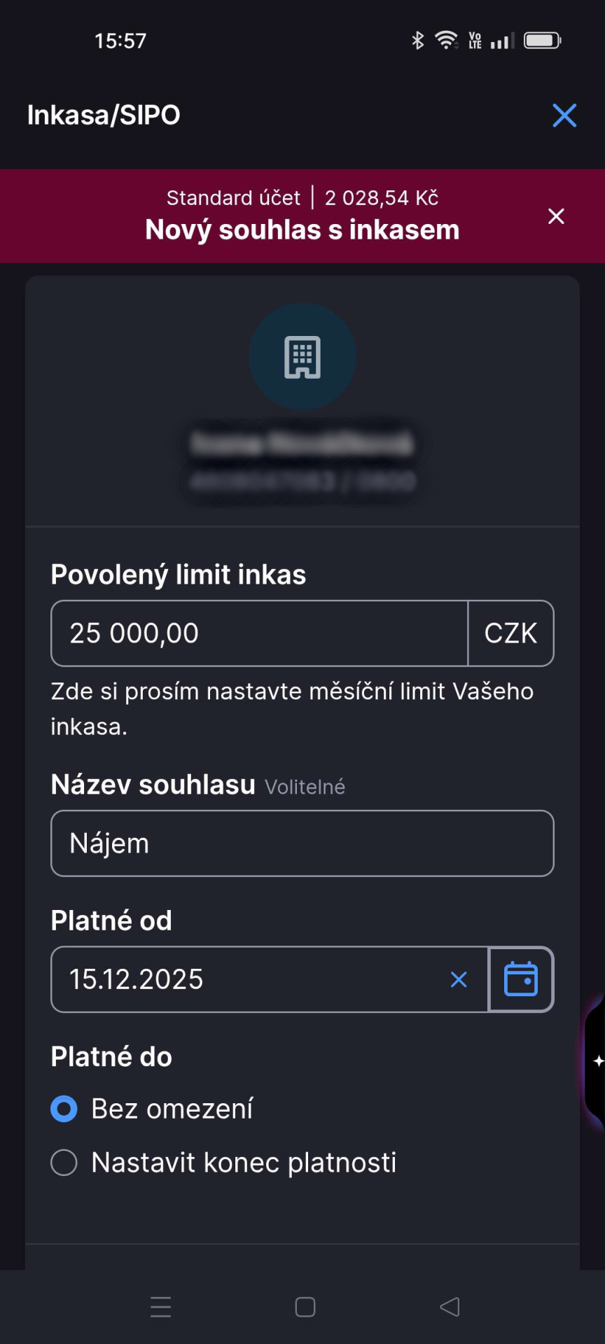 Založenie nového súhlasu s inkasom - Internetové bankovníctvo - Internetové bankovníctvo