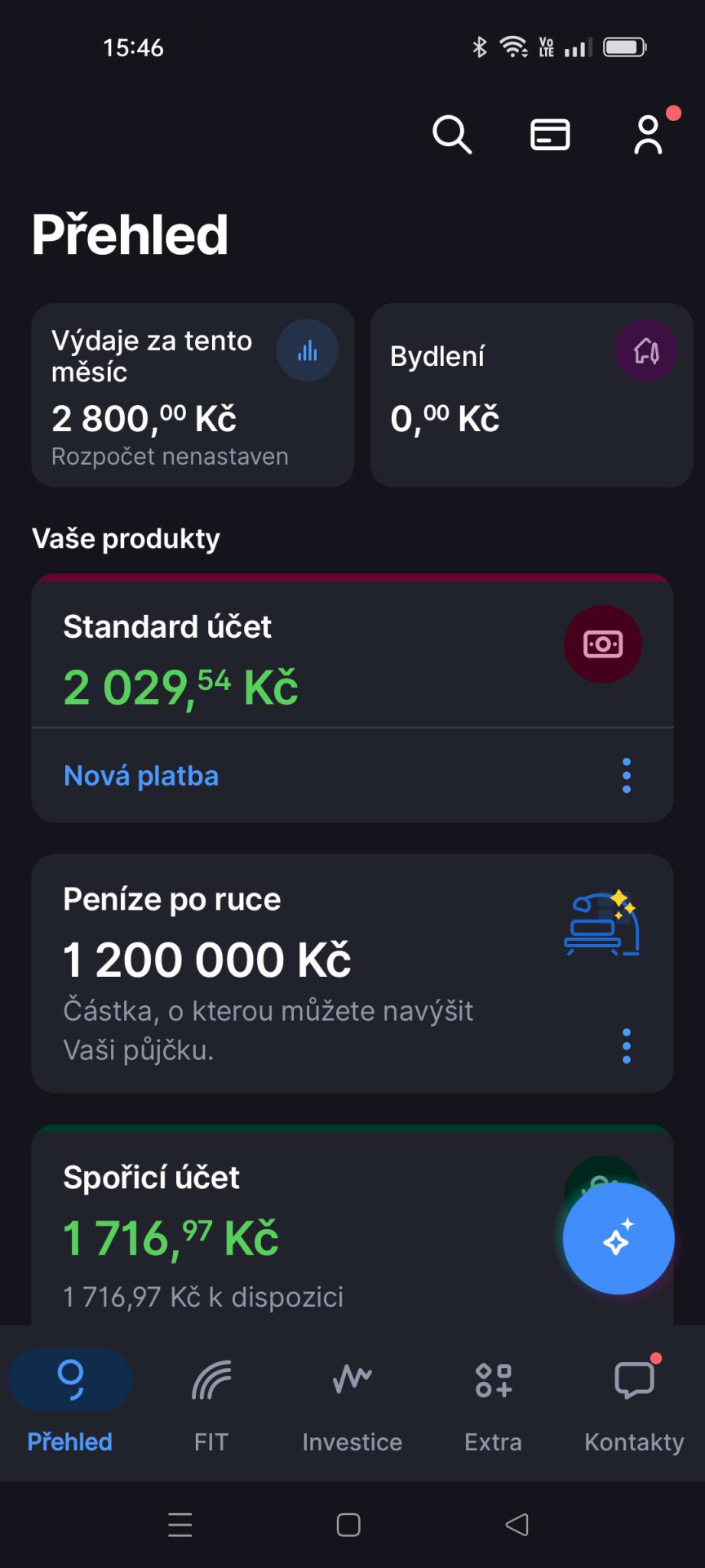 Úvodná obrazovka po prihlásení do mobilnej aplikácie - Internetové bankovníctvo - Internetové bankovníctvo