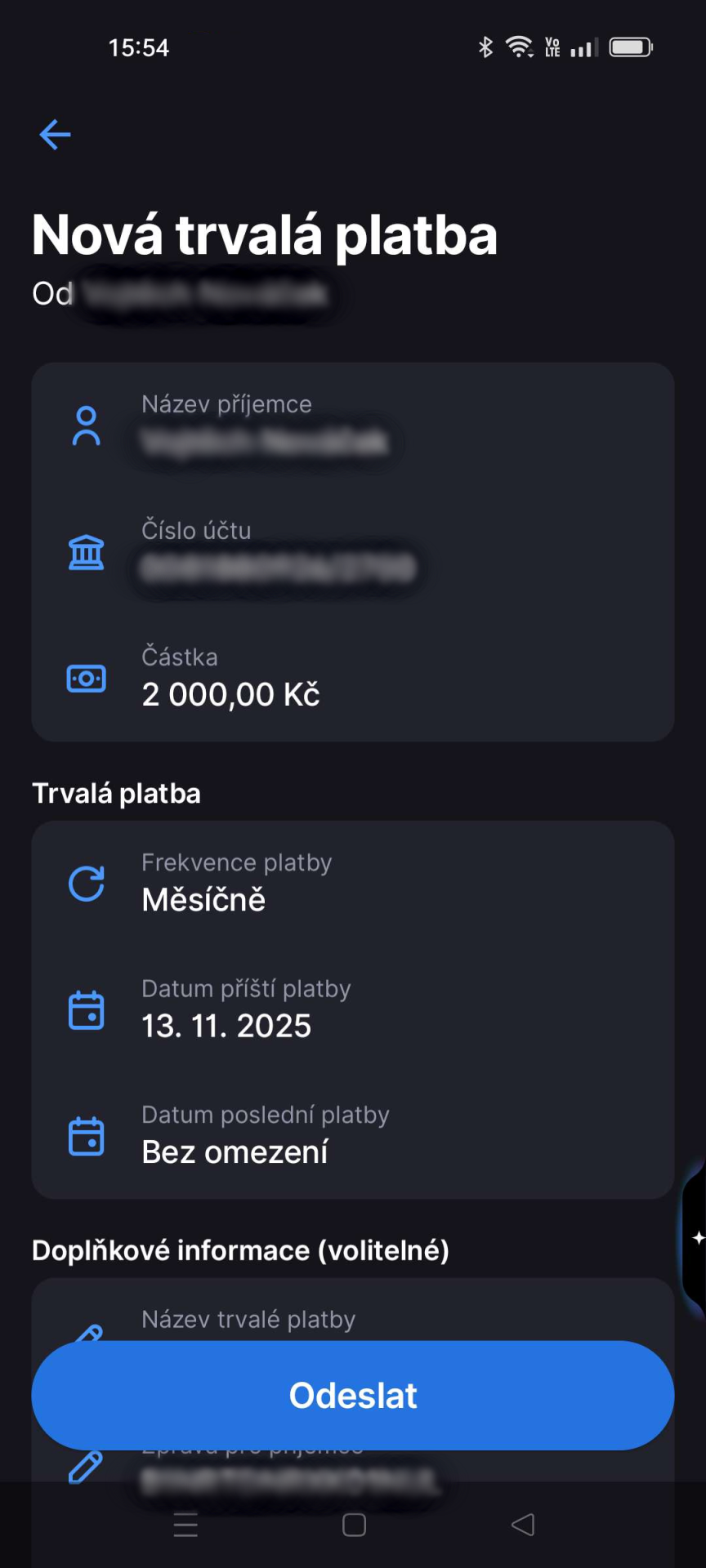 Nastavenie novej trvalej platby - Internetové bankovníctvo - Internetové bankovníctvo