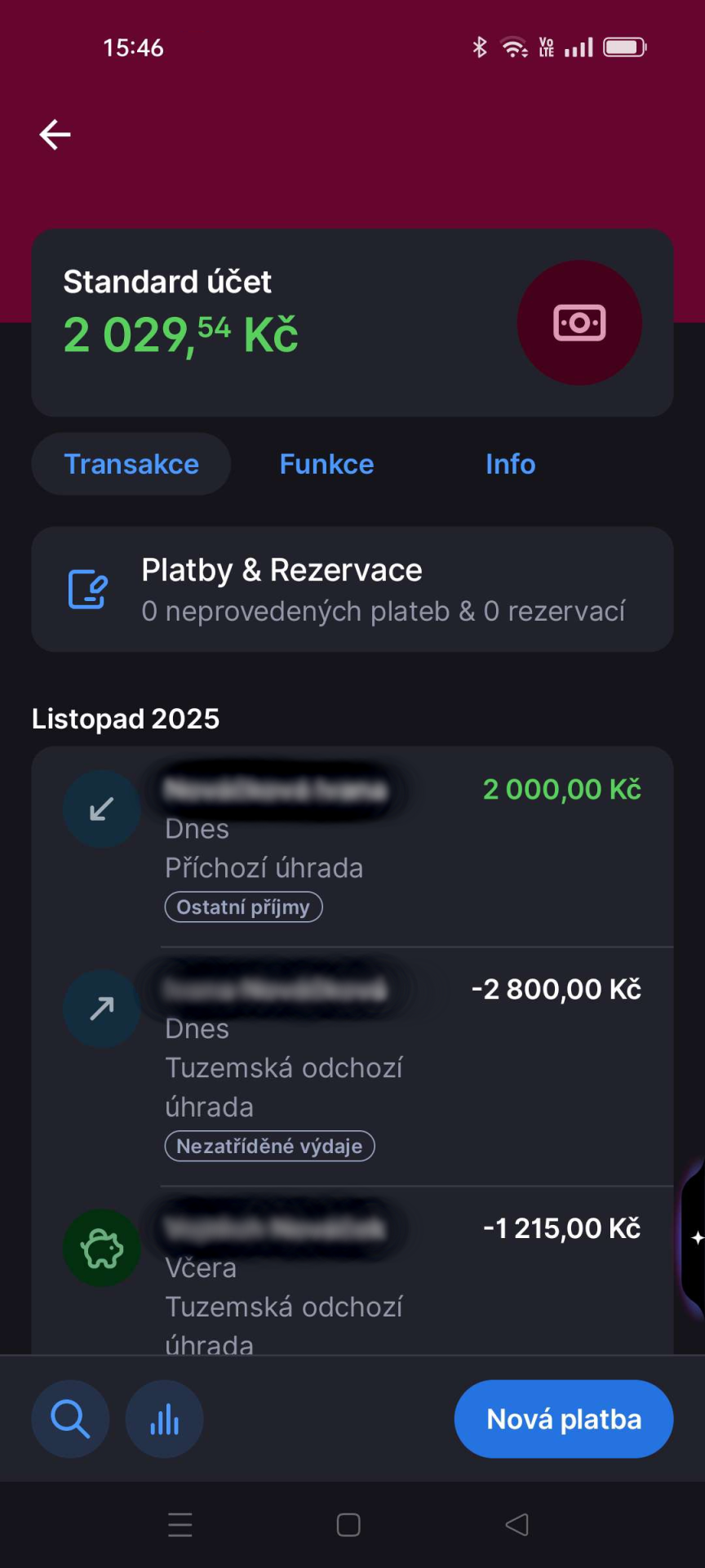 Zobrazenie detailu účtu v mobilnej aplikácii George - Internetové bankovníctvo - Internetové bankovníctvo