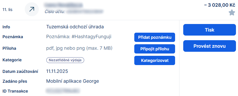 Detail zobrazenia transakcie v George - Internetové bankovníctvo - Internetové bankovníctvo