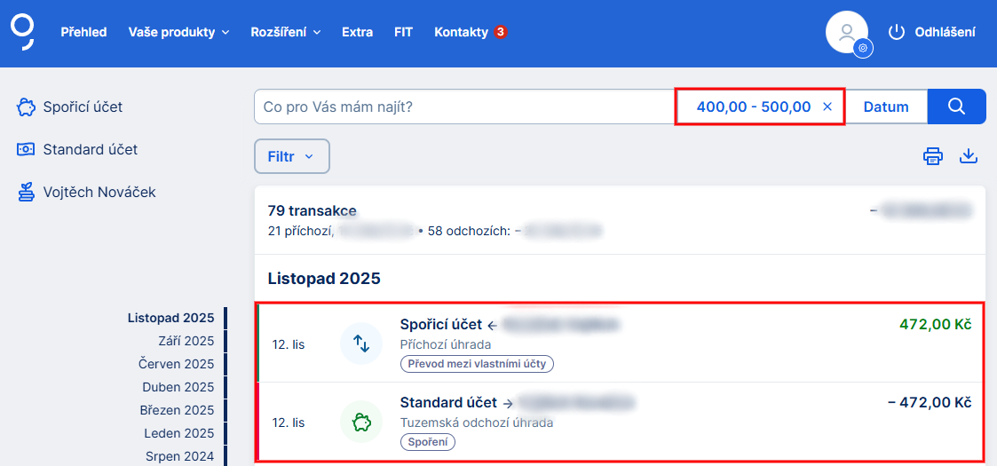 Možnosti filtrovania transakcií - Internetové bankovníctvo - Internetové bankovníctvo