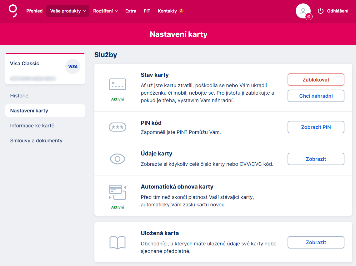 Ponuka nastavenia karty - Internetové bankovníctvo - Internetové bankovníctvo