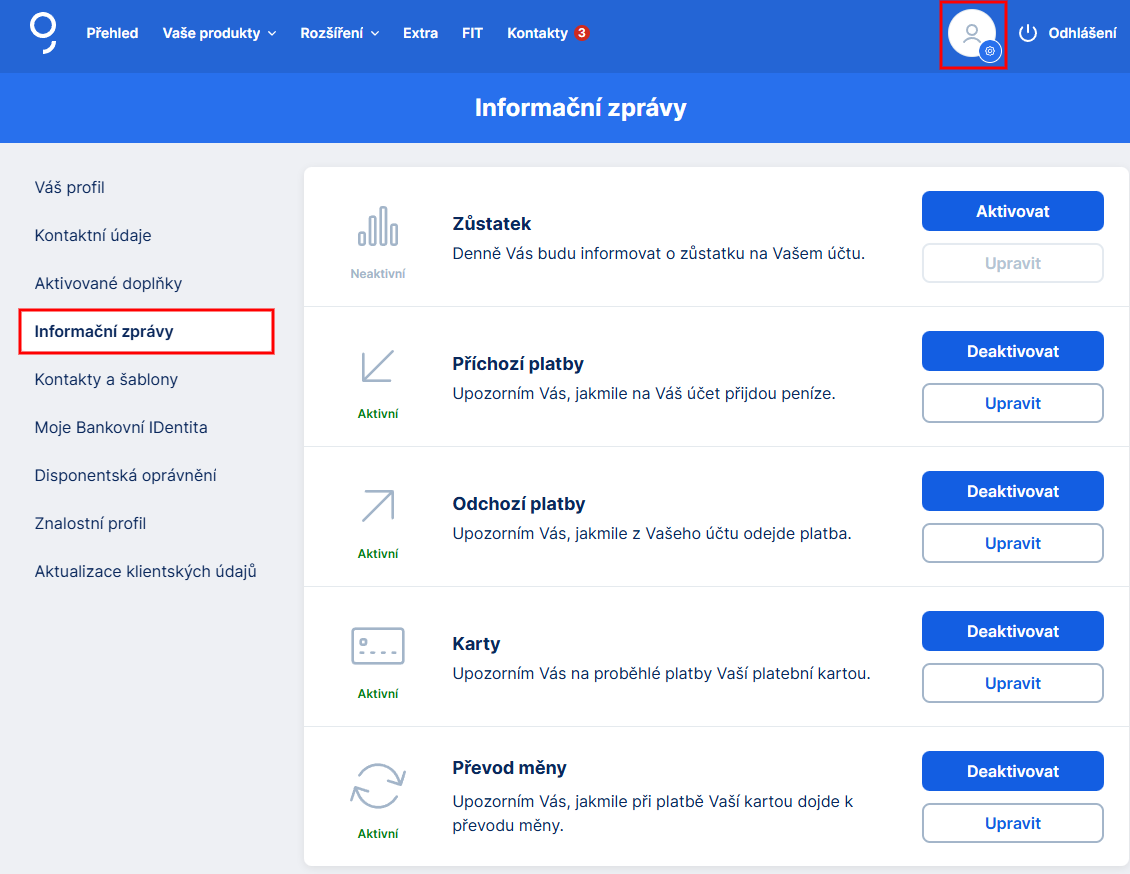 Nastavenie upozornenia na transakcie - Internetové bankovníctvo - Internetové bankovníctvo