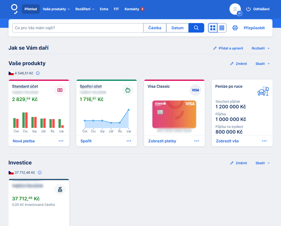 Úvodná stránka George po prihlásení - Internetové bankovníctvo - Internetové bankovníctvo