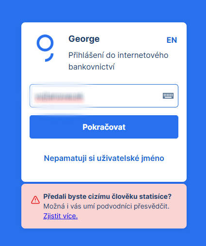 Prihlasovacia stránka aplikácie George - Internetové bankovníctvo - Internetové bankovníctvo