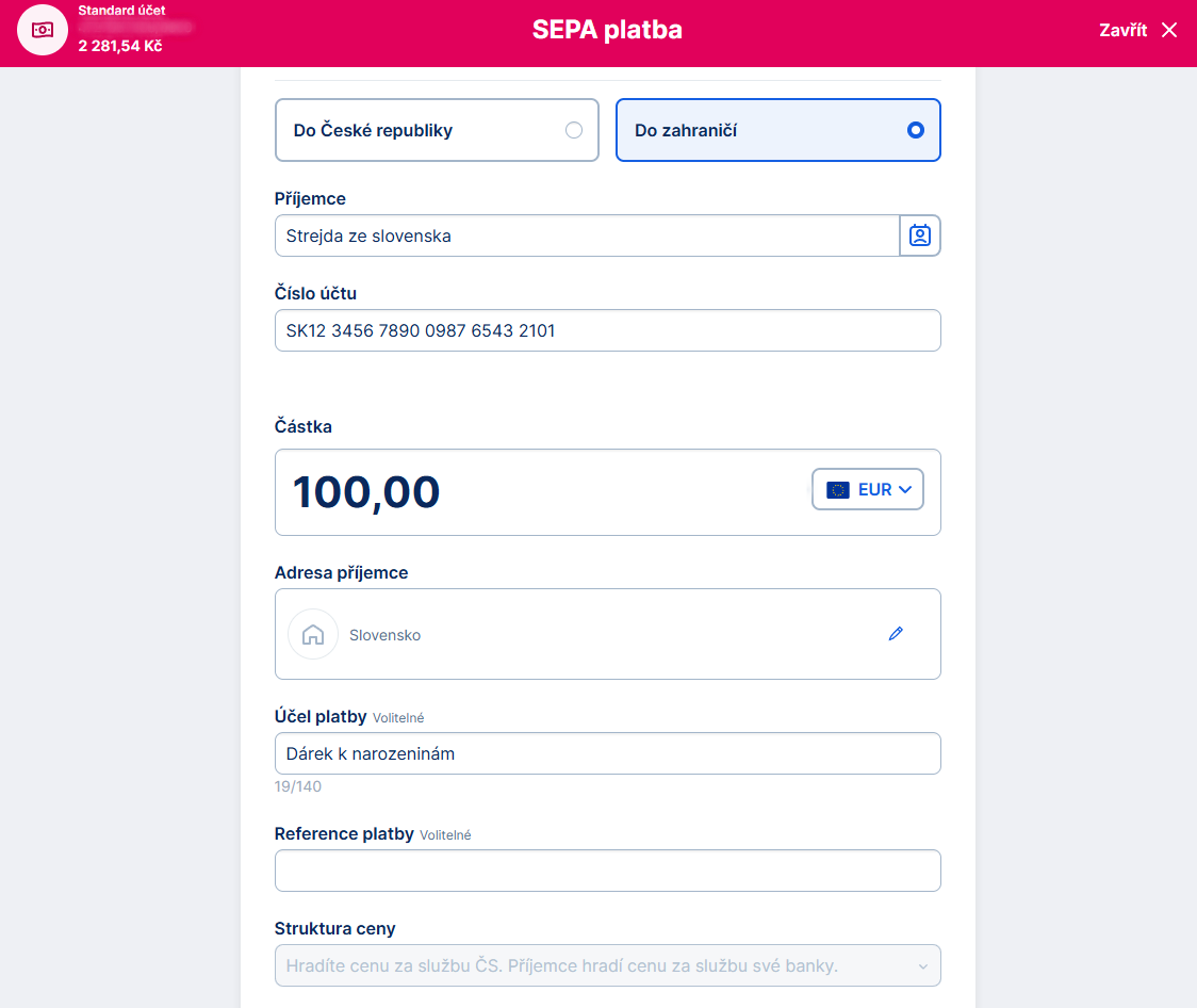 Formulár zahraničnej platby - Internetové bankovníctvo - Internetové bankovníctvo