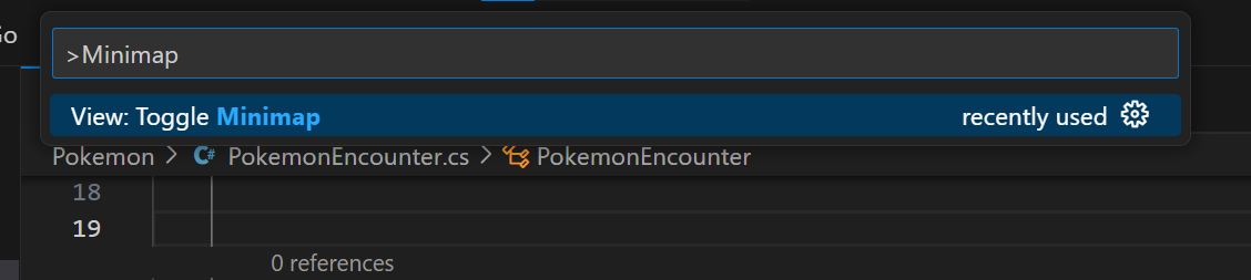 Vyhľadanie príkazu minimapa - Visual Studio Code - Visual Studio Code