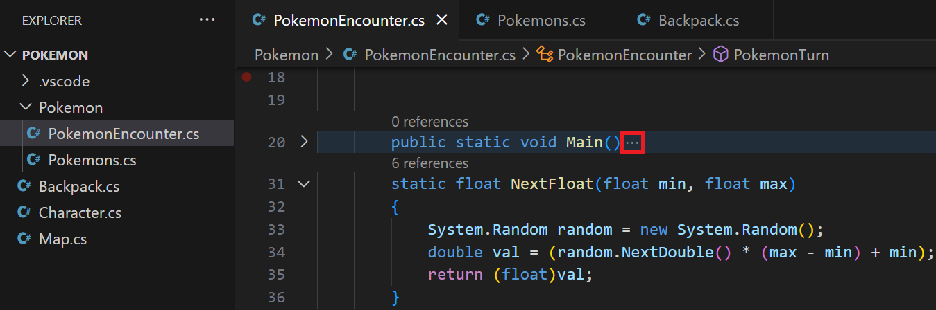 Rozpoznanie zabaleného bloku - Visual Studio Code - Visual Studio Code